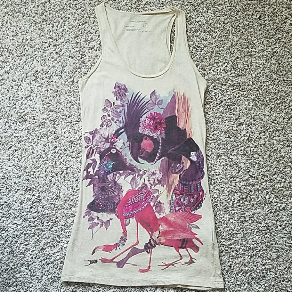 All Saints Embellished Bird Tank Top, sz S, beige